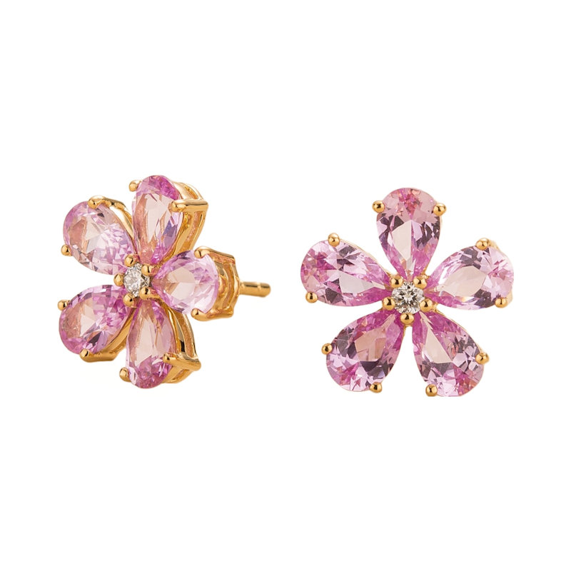 Thumbnail of Florea Gold Earrings In Pink Sapphire And Diamond image