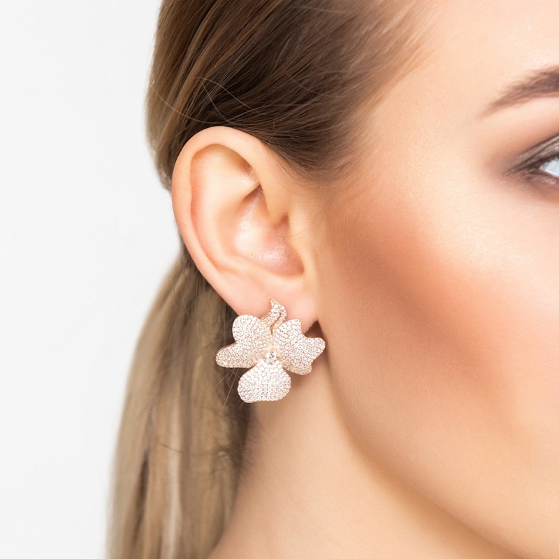 Thumbnail of Flower Large Stud Clip On Earrings Rosegold image