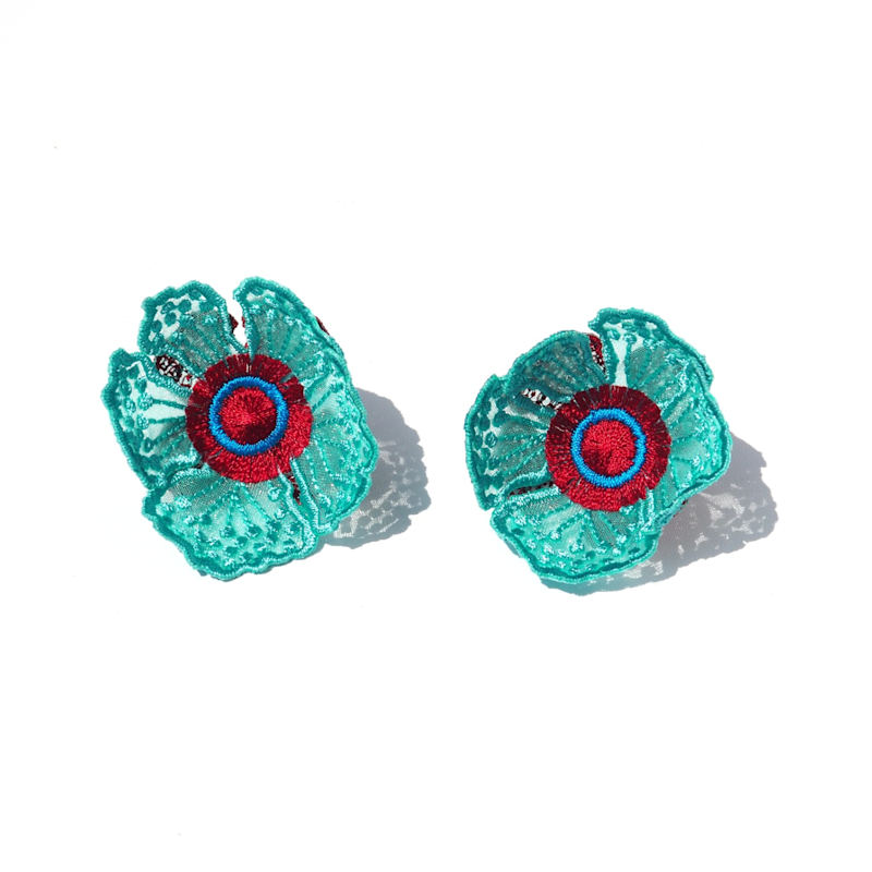 Thumbnail of Flowers At Dawn Petal Stud Embroidered Earrings - Mint Green image
