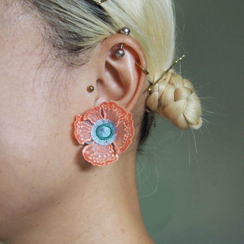 Thumbnail of Flowers At Dawn Petal Stud Embroidered Earrings - Pink image