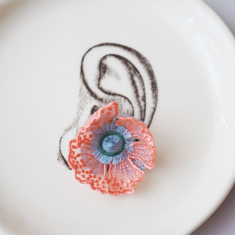 Thumbnail of Flowers At Dawn Petal Stud Embroidered Earrings - Pink image