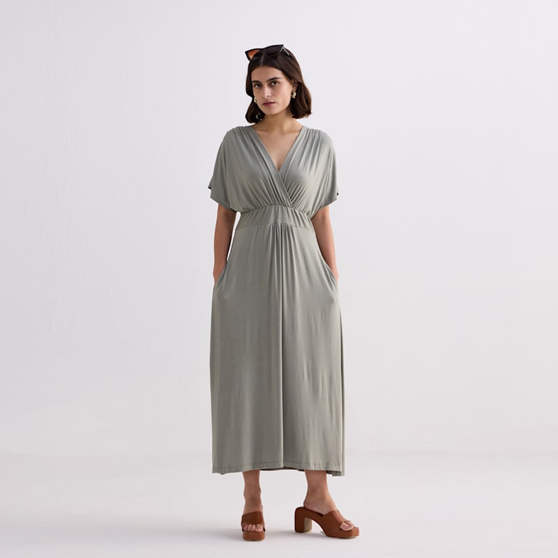 Thumbnail of Flowy A-Line Maxi Dress With Side Slits In Light Olive image