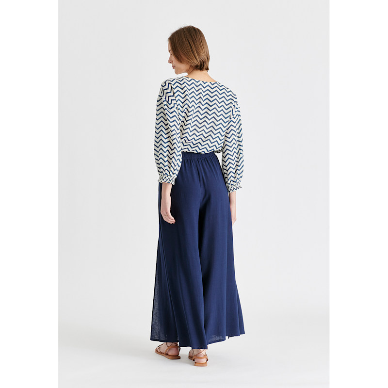 Thumbnail of Flowy Palazzo Trousers With Open Front Splits In Navy image
