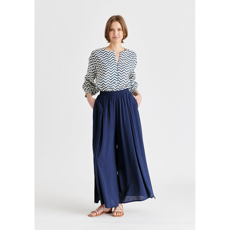 Thumbnail of Flowy Palazzo Trousers With Open Front Splits In Navy image