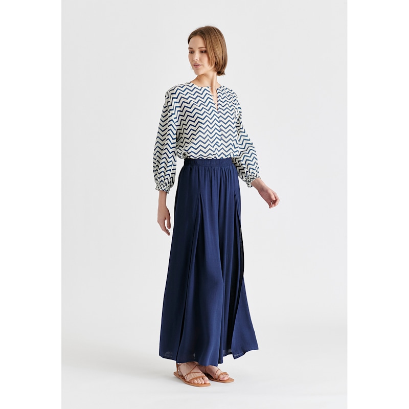 Thumbnail of Flowy Palazzo Trousers With Open Front Splits In Navy image