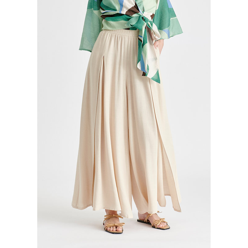 Thumbnail of Flowy Palazzo Trousers With Open Front Splits In Oatmeal image