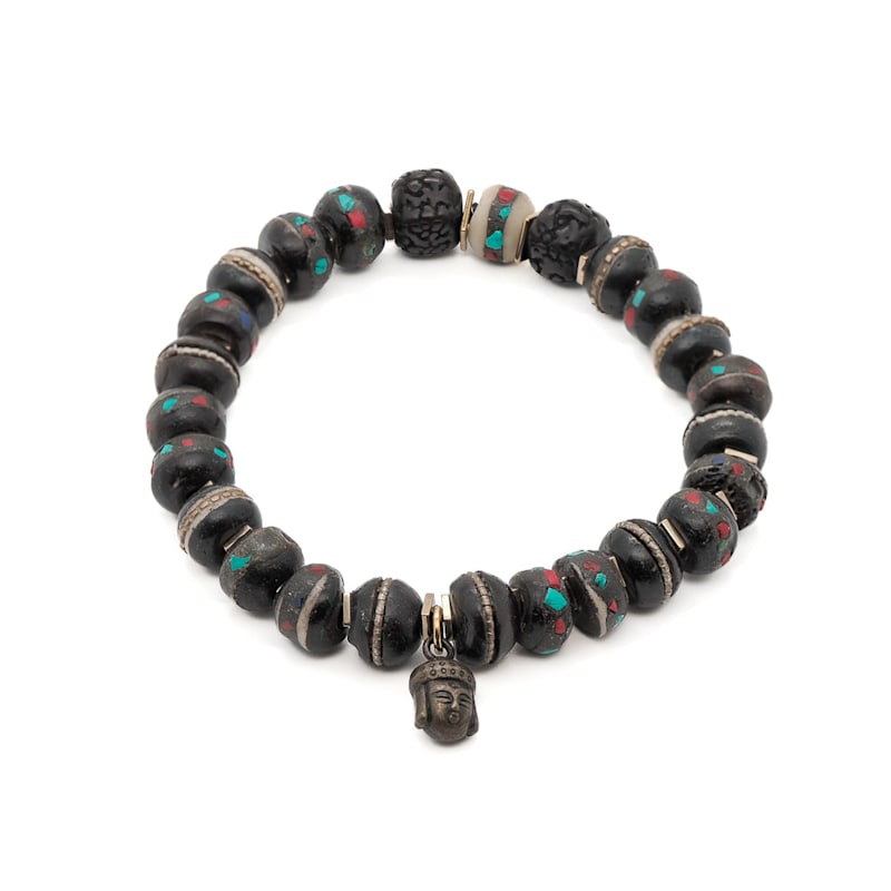 Thumbnail of Nepal Seed Beaded Buddha Charm Meditation Bracelet - Black image