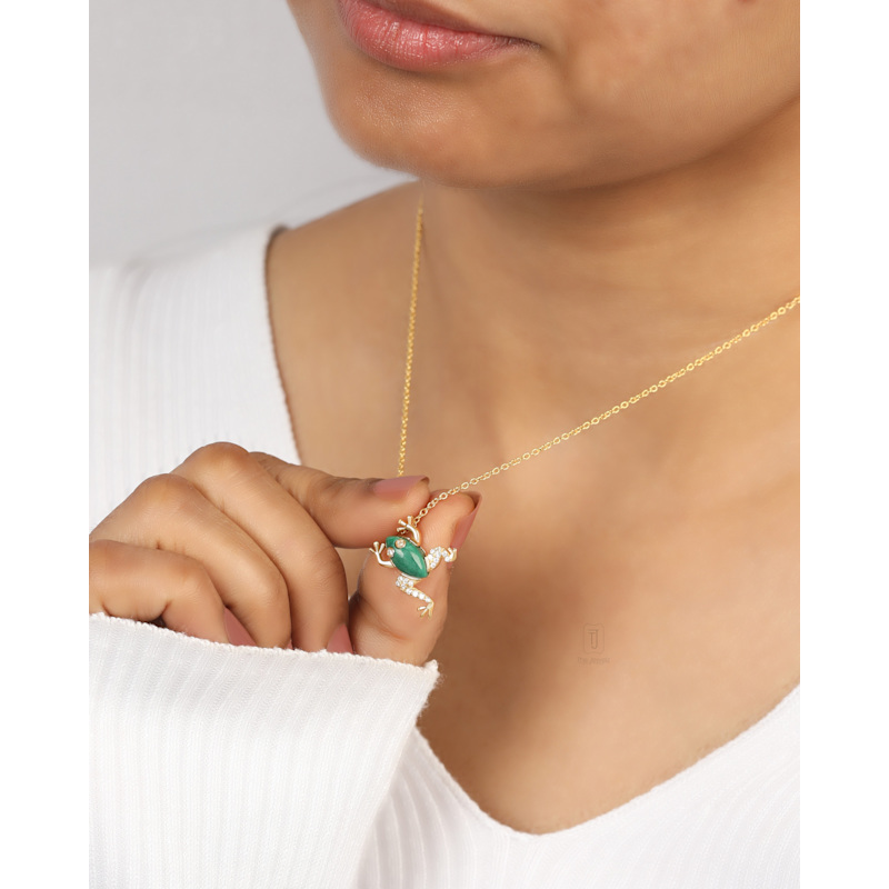 Thumbnail of Gold Plated Frog - Forest Echo Green Malachite Necklace image