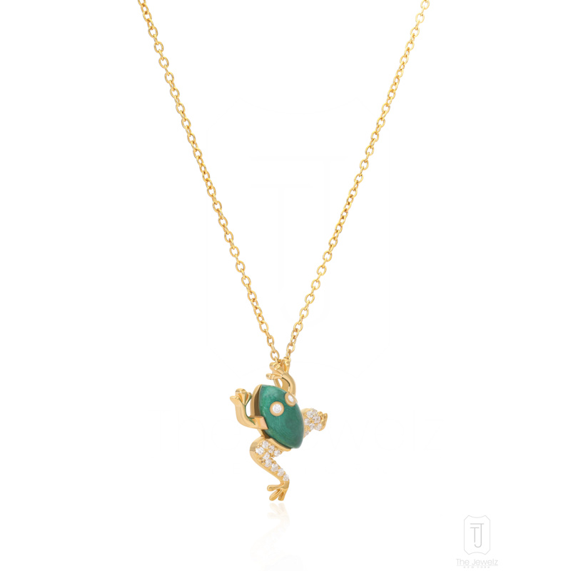 Thumbnail of Gold Plated Frog - Forest Echo Green Malachite Necklace image