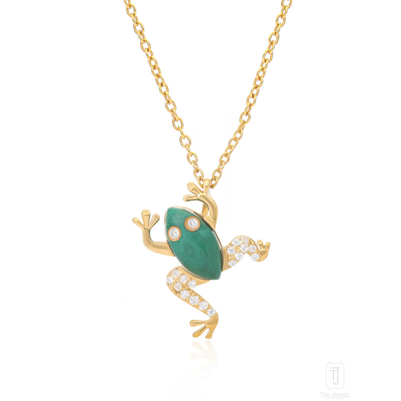 Thumbnail of Gold Plated Frog - Forest Echo Green Malachite Necklace image