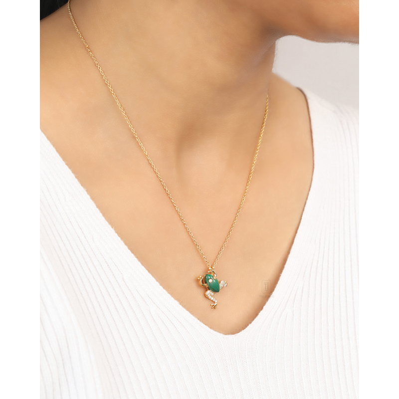 Thumbnail of Gold Plated Frog - Forest Echo Green Malachite Necklace image