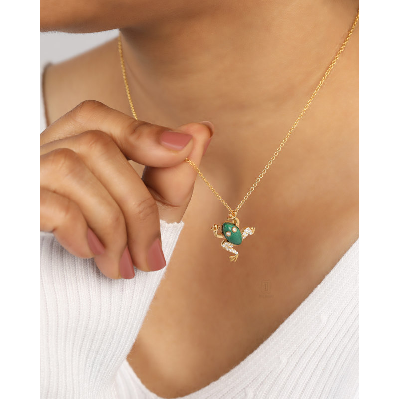 Thumbnail of Gold Plated Frog - Forest Echo Green Malachite Necklace image