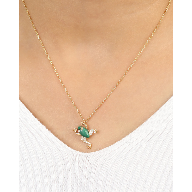 Thumbnail of Gold Plated Frog - Forest Echo Green Malachite Necklace image