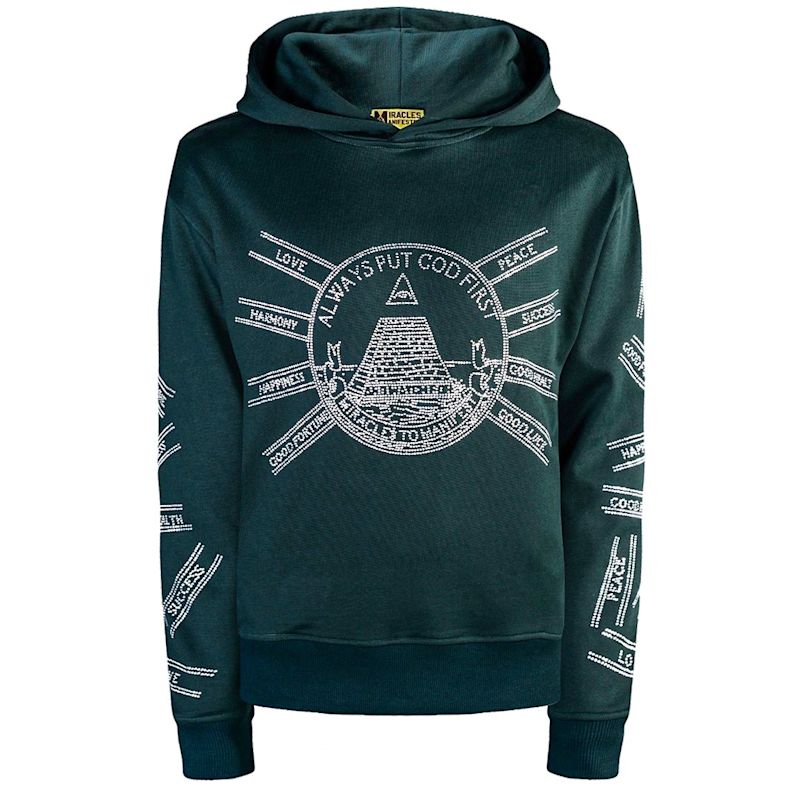 Thumbnail of God First Affirmation Hoodie With Rhinestone Design - Forest Green image