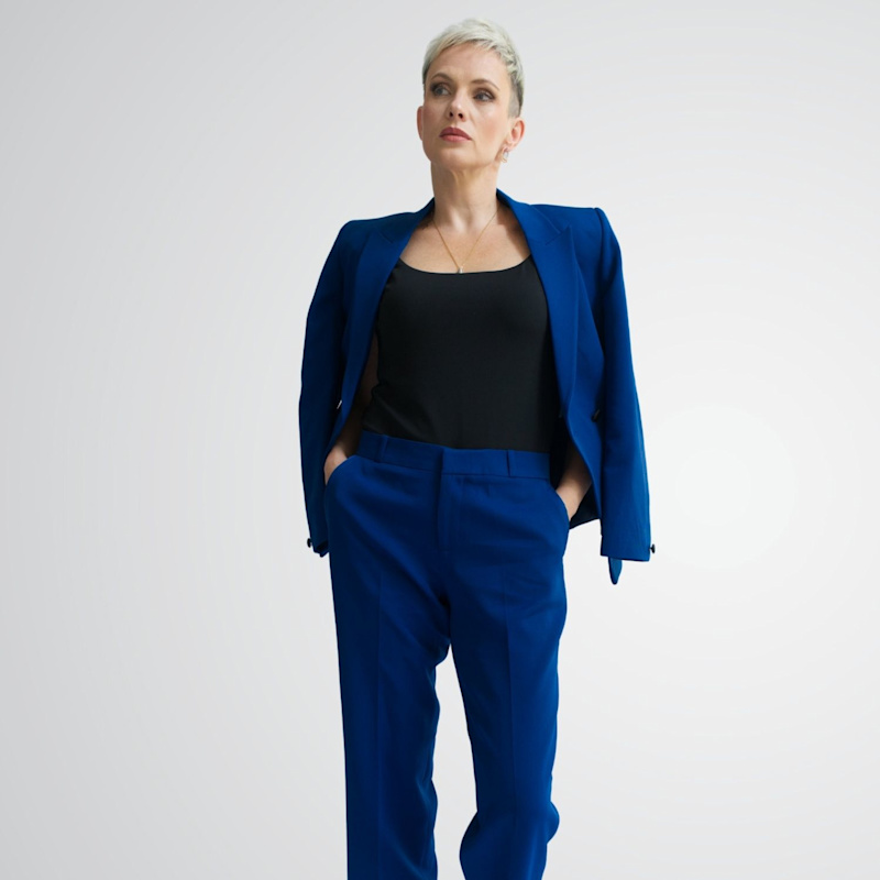 Forever Dress Pants For Women With Satin Piping - Electric Blue by Point of  View Label