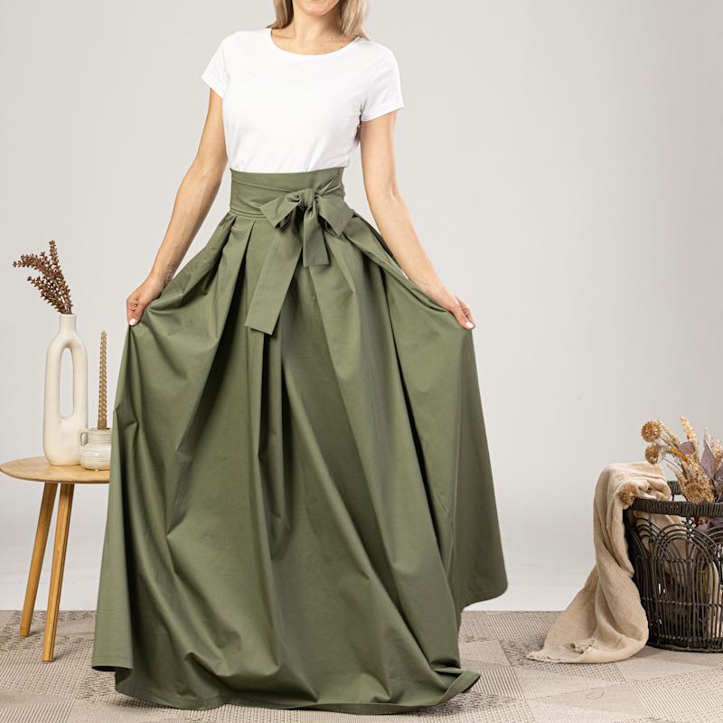 【PORTERNA】Day sage long skirt Formal Pleated Long Skirt In Sage Green Color | Nikka Place