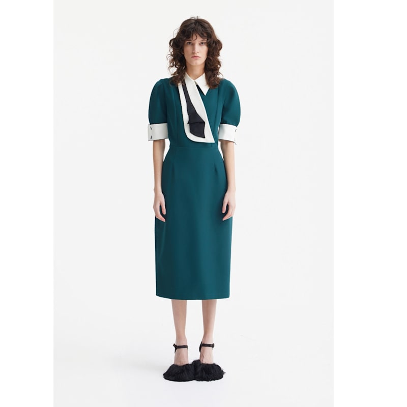 formal fitted midi dress Krista Fitted Midi Dress Sheath Short Sleeve