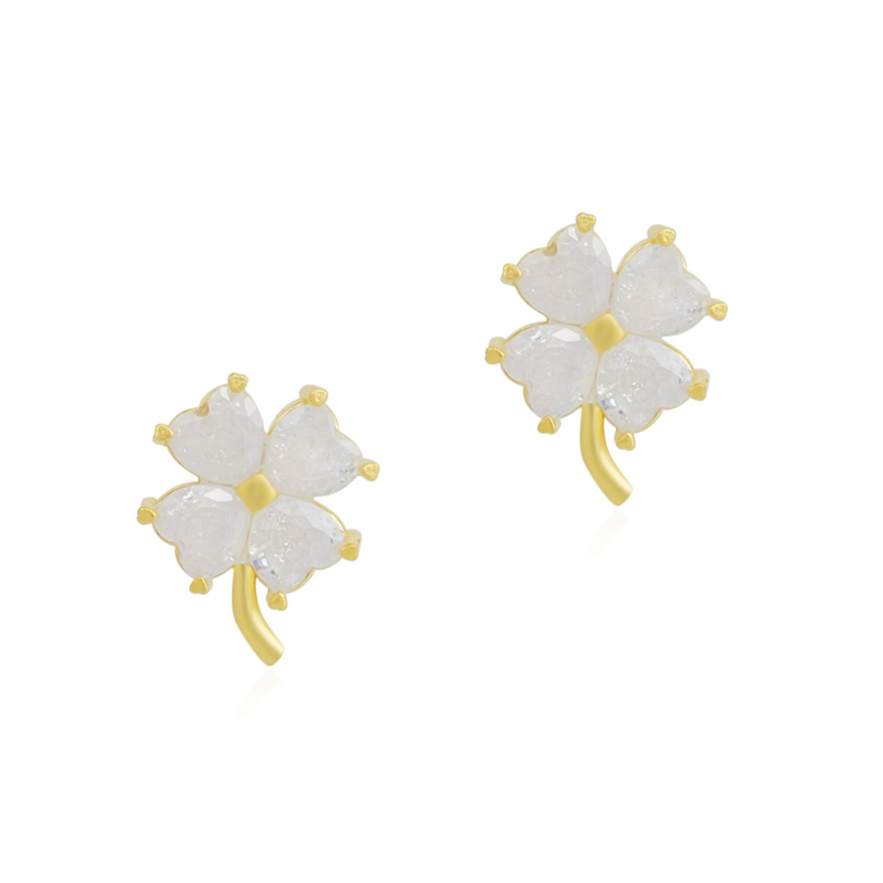 Thumbnail of Four Leaf Clover Sterling Silver Stud Earrings - Gold image
