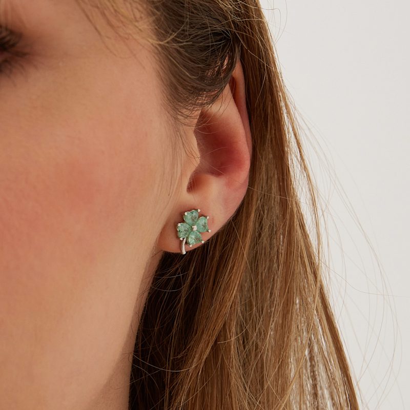 Thumbnail of Four Leaves Clover Sterling Silver Earring & Necklace Set In Green - Gold image
