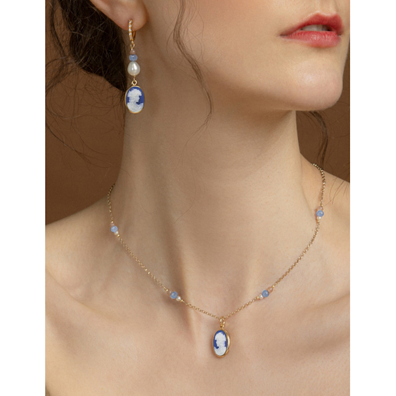 Thumbnail of Little Lovelies Gold-Plated Blue Cameo Necklace image