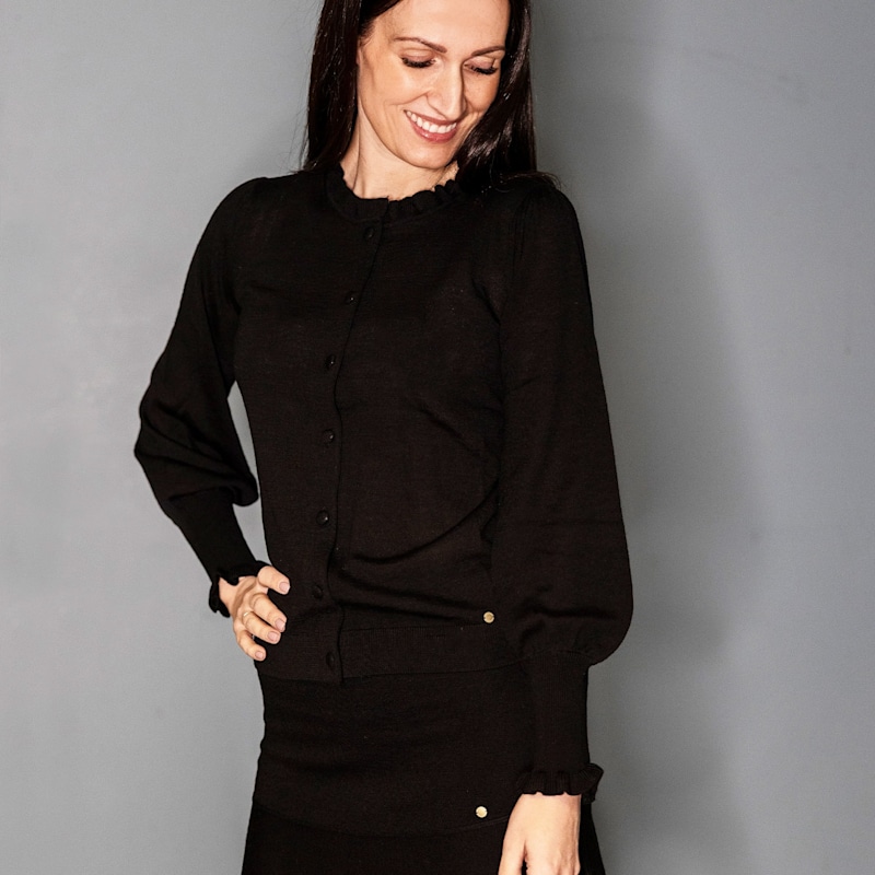 Thumbnail of "Marte" Feminin Cardigan With Ruffles- Black image