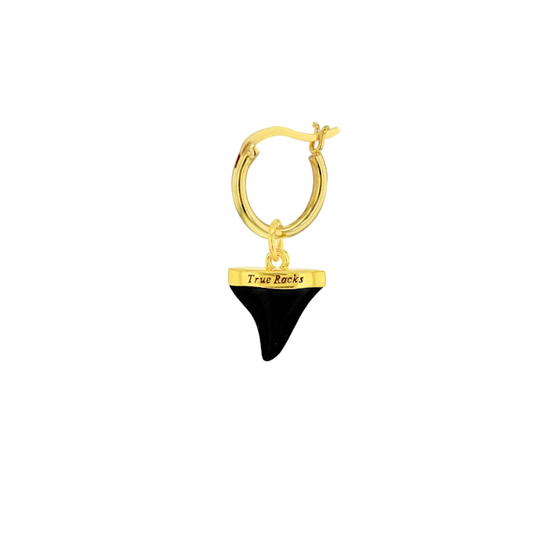 Thumbnail of 18Kt Gold Plated & Black Mini Sharks Tooth Charm On A Gold Plated Hoop image