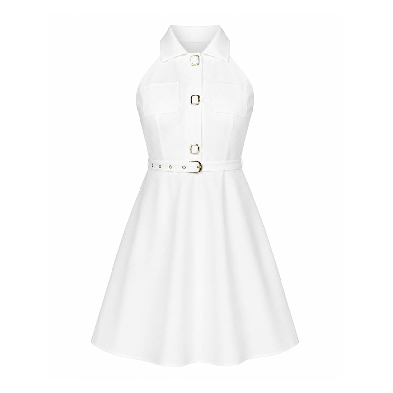 midi dress buttoned fron neck Short-Sleeve V-Neck Button-Front Line dry Model Midi dress, buttoned at the