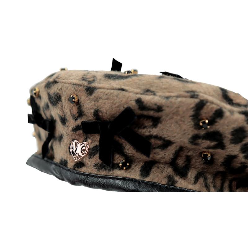 Frankie - Leopard Brown & Black Wool Beret Hat -With Adjustable Sizing ...