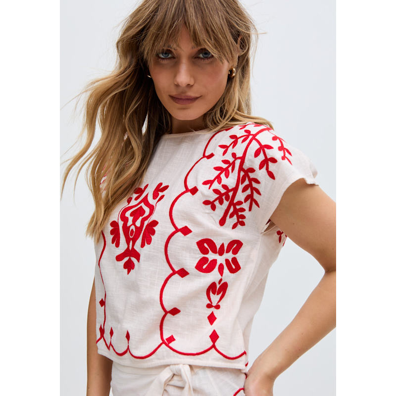 Thumbnail of Fraya Cross Hatch Embroidered Crop Top In White image