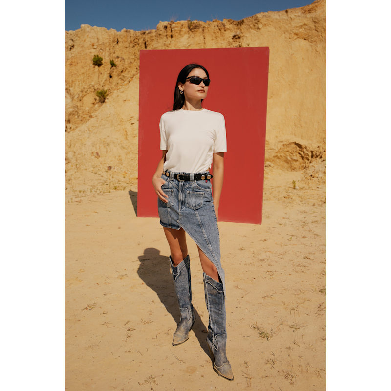 スカート FETICO CUT-OUT DENIM MINI SKIRT Free Heaven Cut Out Denim Skirt - Asymmetric | PCFG | Wolf & Badger