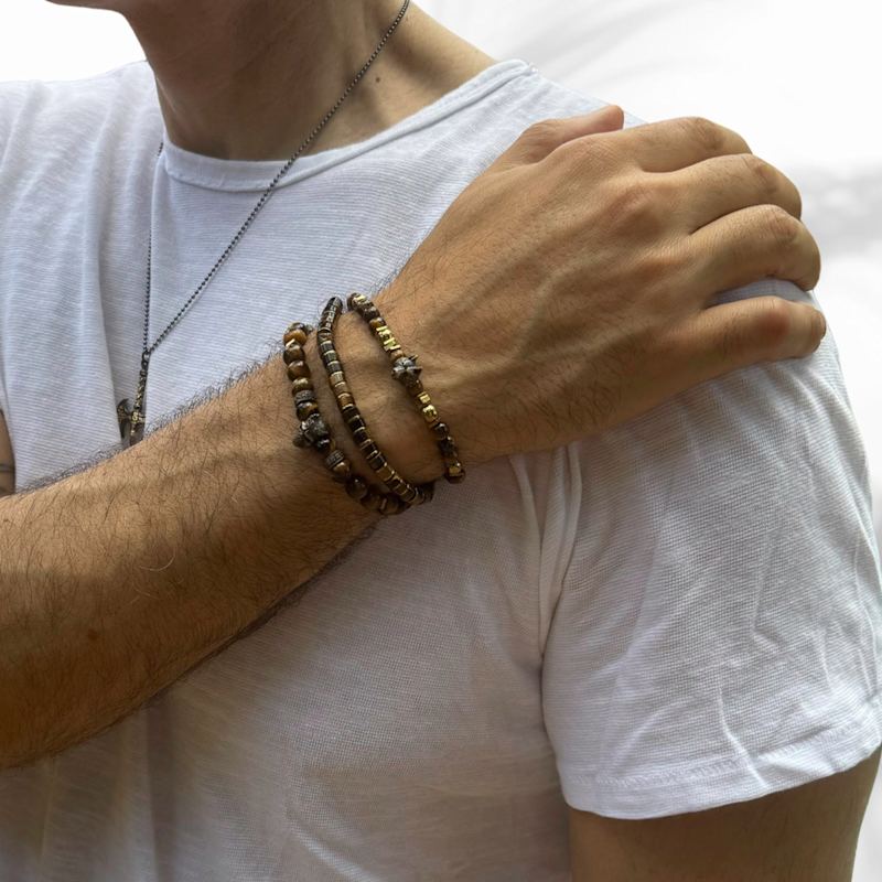 Thumbnail of Freedom Wolf Tiger's Eye Stone Men's Bracelet - Brown image