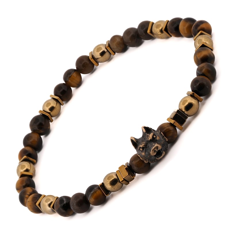 Thumbnail of Freedom Wolf Tiger's Eye Stone Men's Bracelet - Brown image