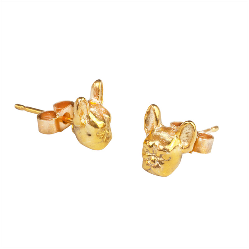 Thumbnail of French Bulldog Stud Earrings Eighteen Carat Gold On Solid Sterling Silver image