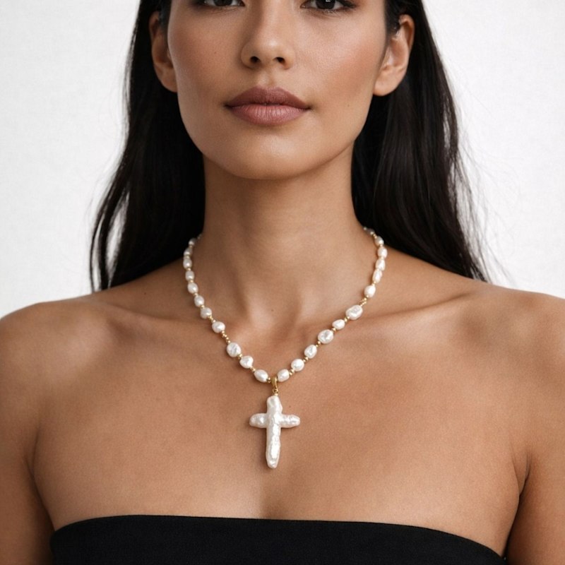 Thumbnail of Freshwater Pearl Cross Necklace image