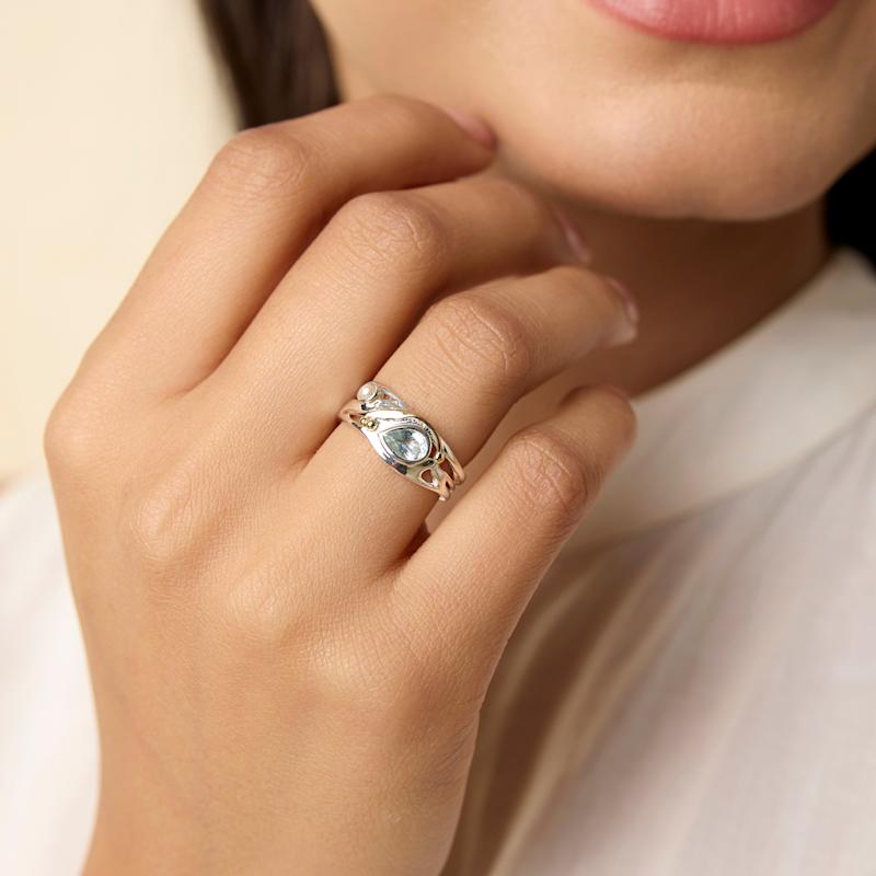 Thumbnail of Freshwater Pearl & Teardrop Blue Topaz Ring image