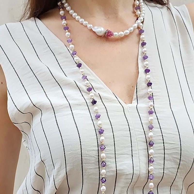 Thumbnail of Freshwater Pearls With Amethyst Long Versatile Necklace image