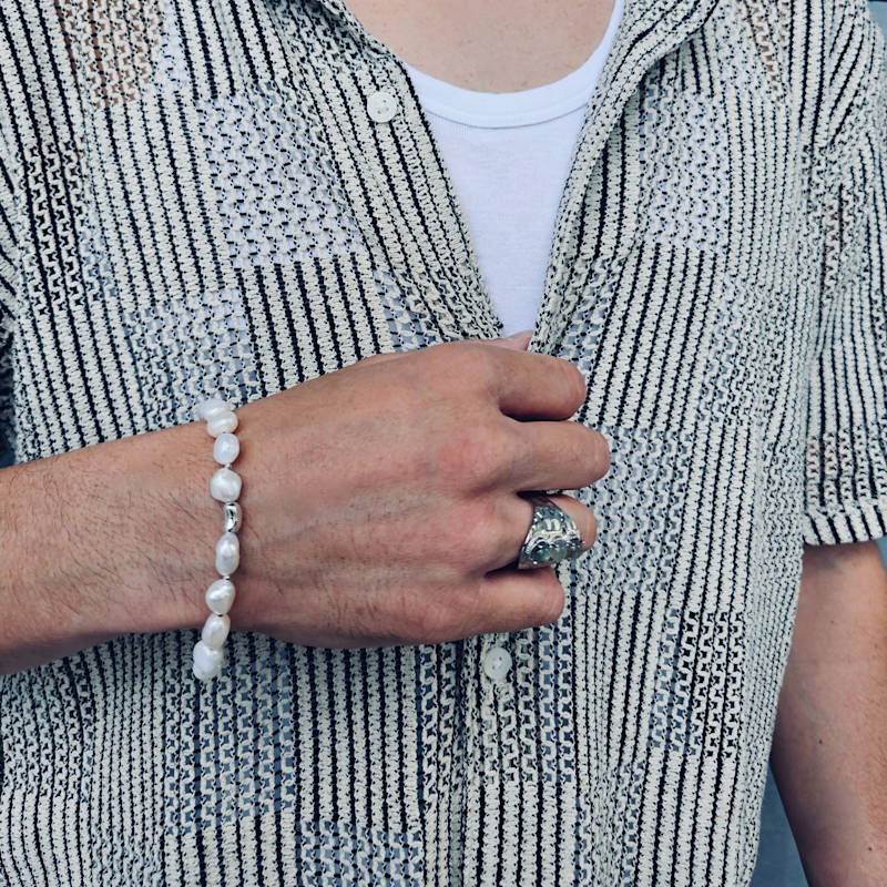Thumbnail of Freshwater Pearls With Sterling Silver Men's Bracelet image