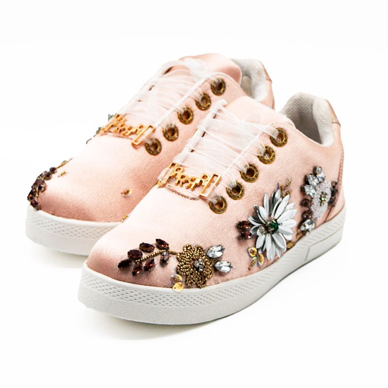Thumbnail of Freya Luxury Nude Satin Handmade Embellished Tennis Shoe image