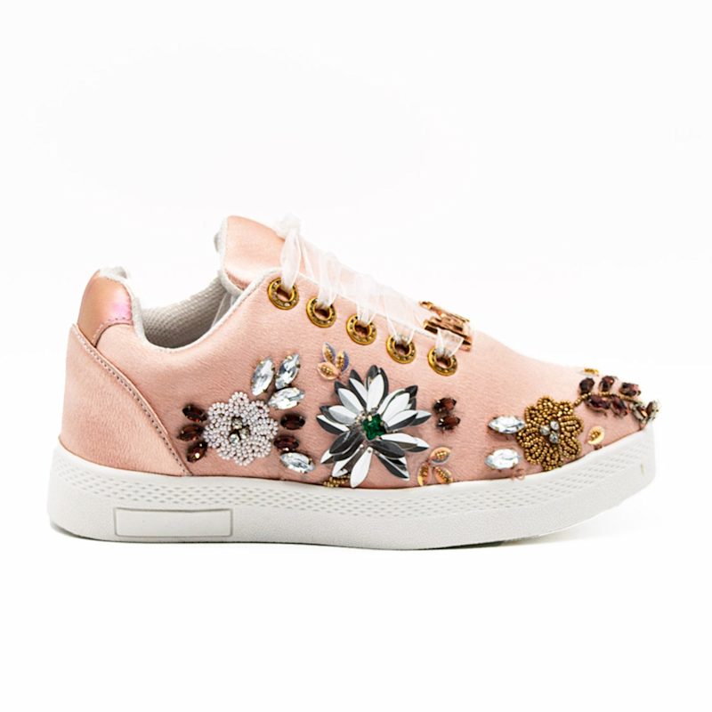 Thumbnail of Freya Luxury Nude Satin Handmade Embellished Tennis Shoe image