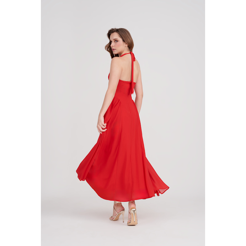 Thumbnail of Freya Chiffon Halter Maxi Dress - Lipstick Red image