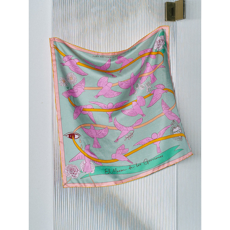 Thumbnail of Frida X Lost Pattern "House Of Frida" Silk Bandana Scarf - Pink image