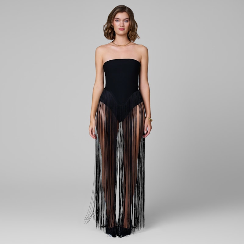 Fringe Bodysuit Dress In Black | Decolet the label | Wolf & Badger