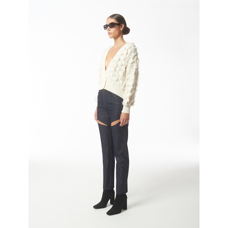 Thumbnail of Fringed Checkerboard Cardigan In White image