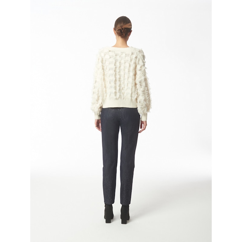 Thumbnail of Fringed Checkerboard Cardigan In White image