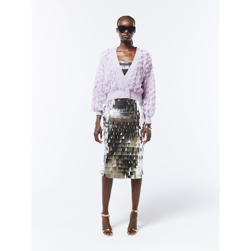 Thumbnail of Fringed Checkerboard Cardigan In Wisteria Purple image
