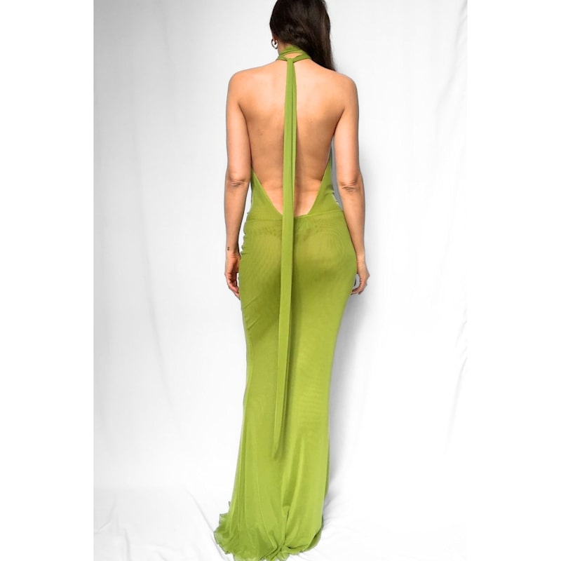 Thumbnail of Frisson Maxi Mesh Dress - One Size - Olive Green image