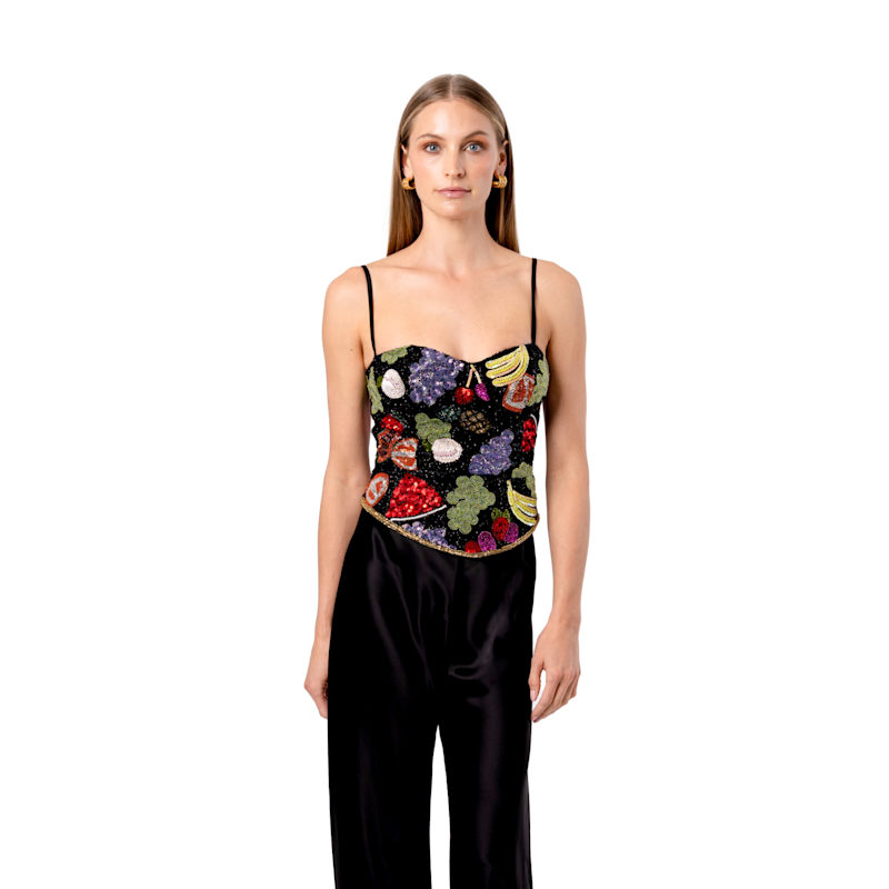 Thumbnail of Fruit Hand-Beaded Embellished Corset Top- Black image