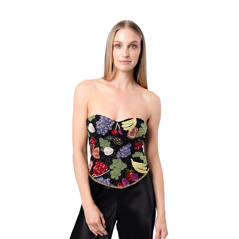 Thumbnail of Fruit Hand-Beaded Embellished Corset Top- Black image