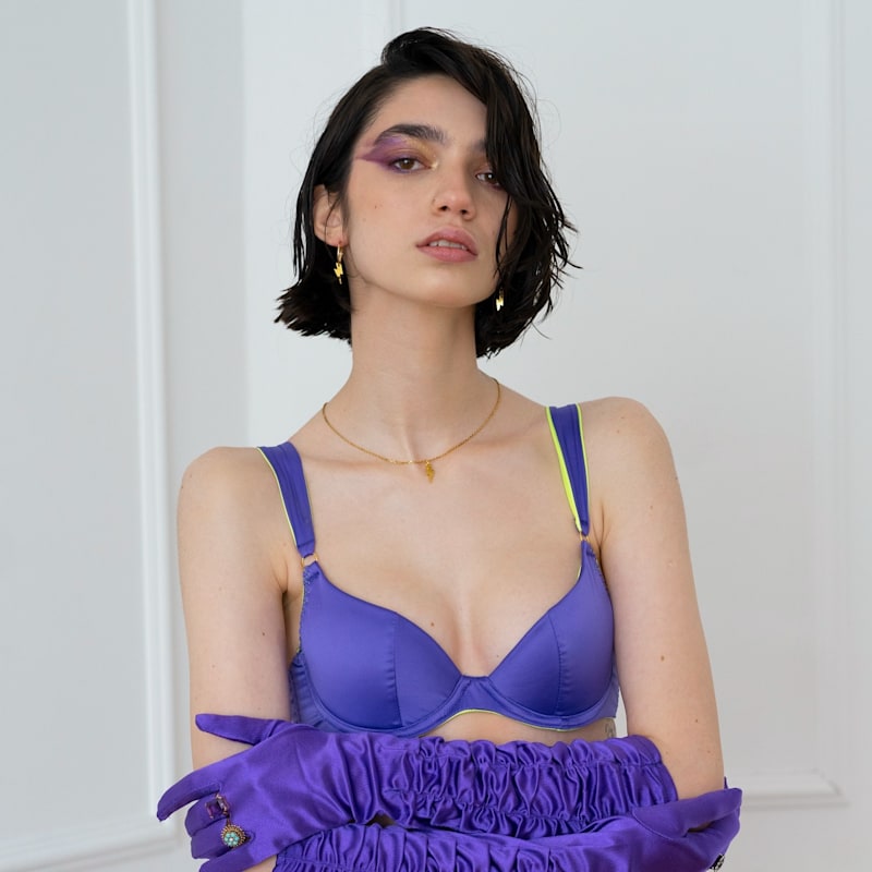 Thumbnail of Purple Rain Satin Balconette Bra image