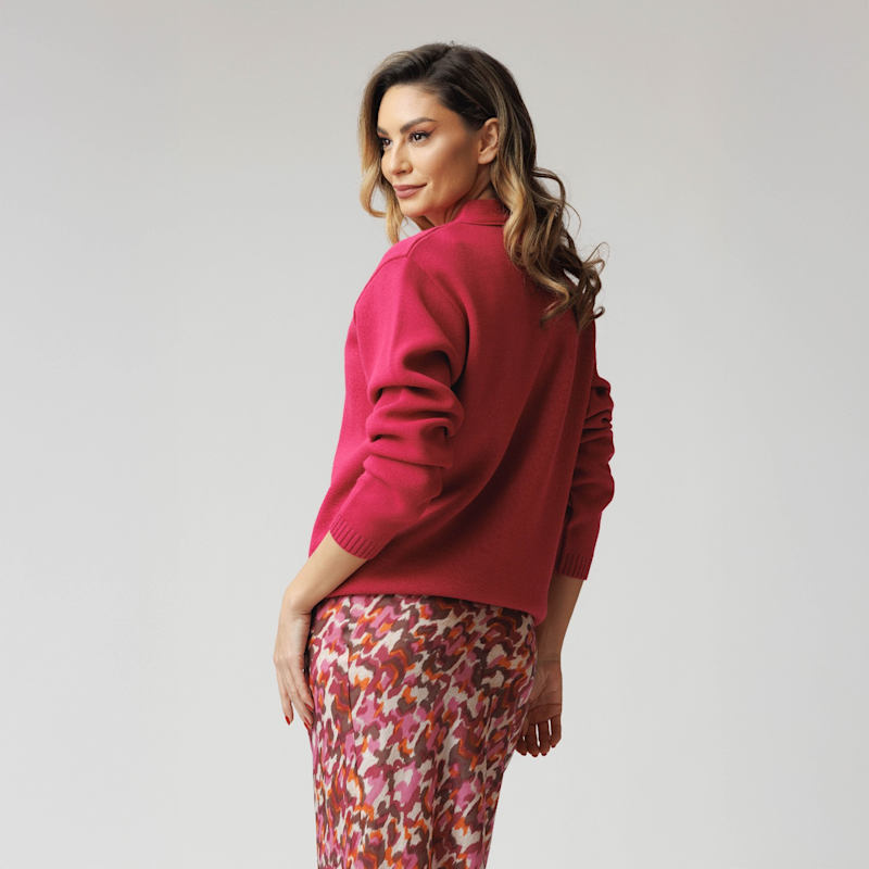 Thumbnail of Fuchsia Cardigan With "V" Neckline, Knitted, With Crystal Buttons image